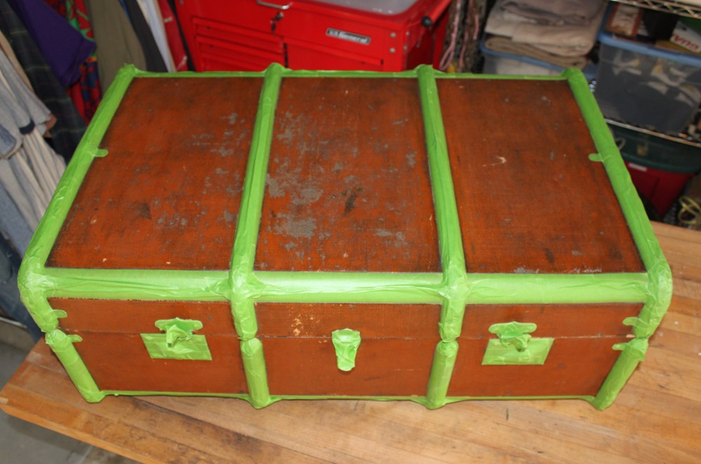 Vintage Steamer Trunk Taped with Frog Tape 