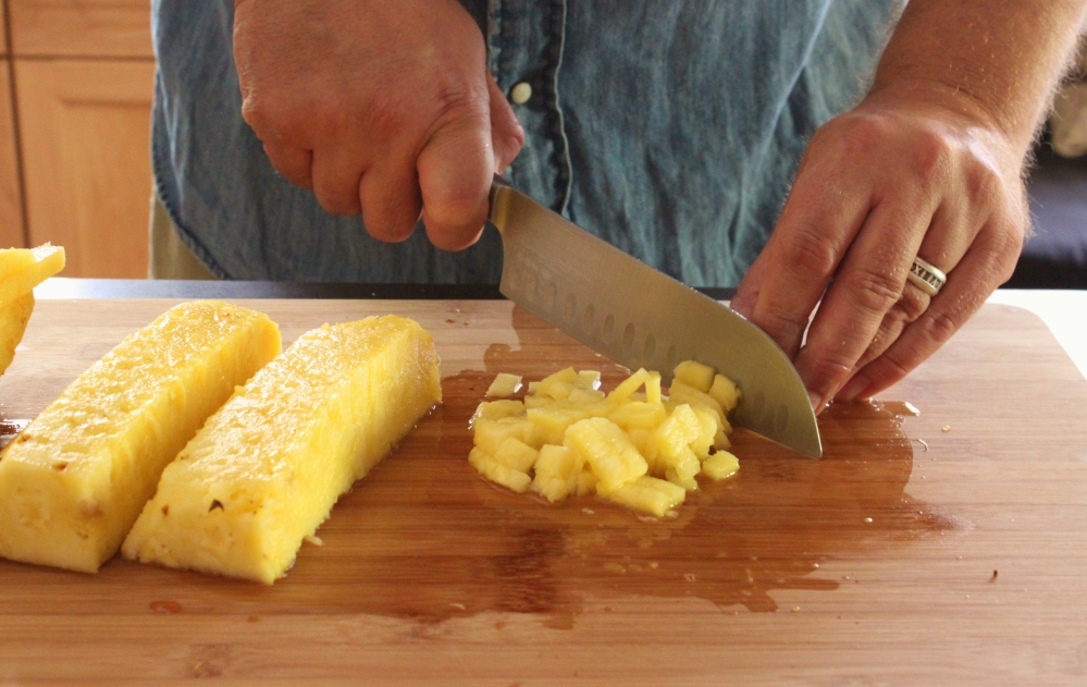Dice the Pineapple Slices into Corn Kernel Sized Pieces