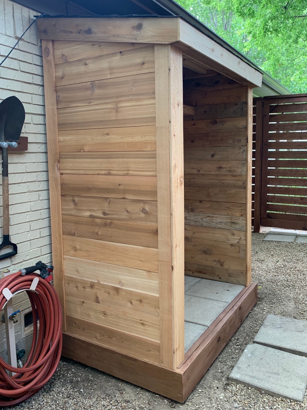 Outside of New Tool Shed Clad in New Cedar